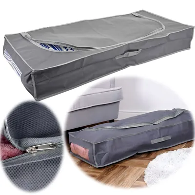 Produktbild von LS-LebenStil XL Unterbettkommode Grau 105x45cm Unterbettbox Aufbewahrungsbox Vlies-Stoff Aufbewahrungstasche Bettdecken, Kleidung faltbar Sichtfenster