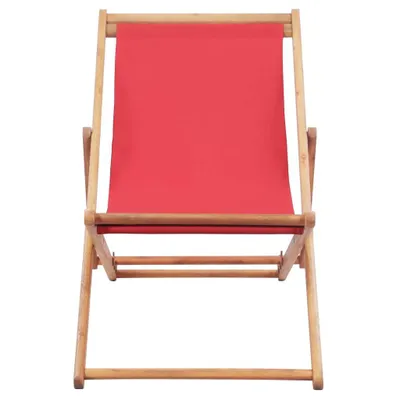 Image de vidaXL Chaise de plage pliante Tissu et bois massif rouge