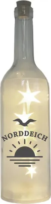 Produktbild von LED-Flasche mit Motiv, Norddeich Sonne Möwe Nordsee , grau, 29cm, Flaschen-Licht Lampe mit Text Spruch