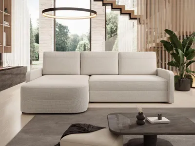 Produktbild von GrainGold Ecksofa L-Form Arvento - Ecksofa mit Schlaffunktion, Bettkasten - Moderne Ecksofa, Wohnzimmer Sofa - Eckcouch mit Chenillestoff - Beige (Misterio 03)