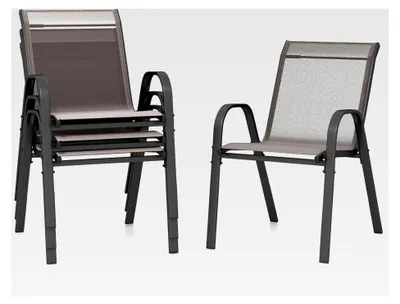 Produktbild von Stapelbare Gartenstühle, Terrassenstühle, Balkonstühle aus Textilene & Metallgestell, 4er Set mit Armlehnen, bis 150 kg belastbar, 56 x 70 x 84 cm (Grau)