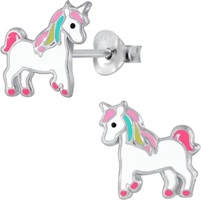 Produktbild von Kinder Ohrstecker 925 Silber Ohrringe für Mädchen Einhorn | 8 mm x 9 mm