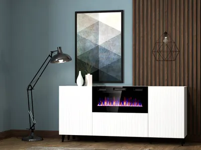 Produktbild von Kommode Sideboard PAFOS 180 mit Kamin weiß TV Kommode mit 3 Türen 180cm breit