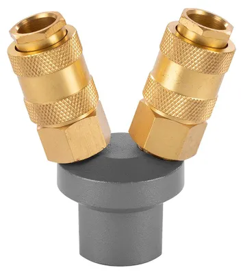 Obrázok produktu pre Mosadzný Y rozdeľovač stlačeného vzduchu, zásuvka 2x rýchlospojka 1/4 palca Euro/Orion