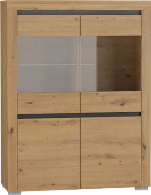 Produktbild von Geschirrschrank Kasla mit 4 Türen, Holzoptik und Anthrazitgrau, 139cm