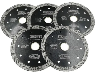 Productafbeelding van Diamantzaagbladen, set van 5, 125 mm, mesh-turbo uitvoering, geschikt voor tegels, marmer, graniet, keramiek