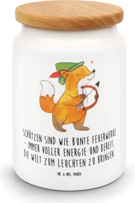 Produktbild von Mr. & Mrs. Panda Kaffeedose Schütze Astrologie - Weiß - Geschenk, Geburtstagsgeschenk, Tierkreiszeichen, Keksdose, Teedose, zuckerdose, Dose, Sternzeichen, Geschenkidee