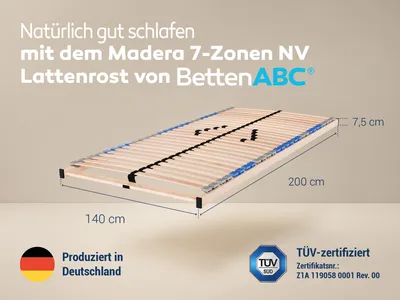 Produktbild von MaDeRa 7-Zonen-Lattenrost  3 verschiedene Ausführungen, zur Selbstmontage, Größe: 140x200