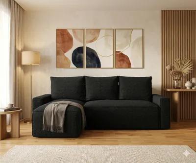 Produktbild von CORNERO Ecksofa mit Schlaffunktion HAVANA in L-Form Sofa mit Schlaffunktion und Bettkasten EckcouchEcksofa L-Form Schwarz Ottomane links
