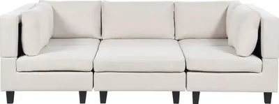 Zdjęcie produktu dla BELIANI Sofa modułowa jasnobeżowa tapicerowana poliestrowa 5 osobowa z otomaną w kształcie U moduły z poduszkami oparciowymi nowoczesna kanapa
