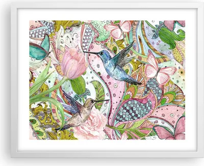 Produktbild von Gerahmtes Poster - Weißer Rahmen - Vogel Schmetterling Blume - 50x40 cm - Wand Bild - Wanddeko - Wandbilder - Kunstposter - Wandposter - Bilderrahmen - Bilder - Kunstdruck - Wandbild - P2WAA50x40-4065