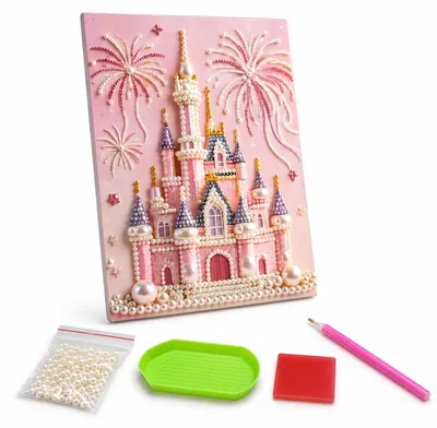 Diamond Painting Kit Burg mit Rahmen, kreatives Set für Mädchen