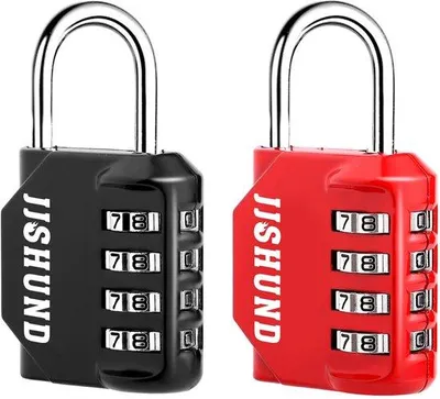 Image de Serrure à combinaison, 4 chiffres, métal, noir/rouge