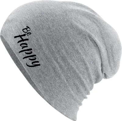 Produktbild von Huuraa Beanie Be Happy Schriftzug Heather Grey One Size Baumwolle und Elasthan Mütze Geschenkidee