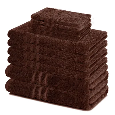 Produktbild von Lavea® 10-teiliges Handtuch Set Elena, 100% Baumwolle - 4x Handtuch, 2x Duschtuch, 2x Gästetuch, 2x Waschhandschuh, Handtücher Set - Kaffeebraun