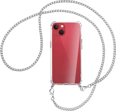 Produktbild von Handykette Backcover-Schutzhülle mit Band (Metall silberfarben) für Apple iPhone 13 - silberfarbene Kette
