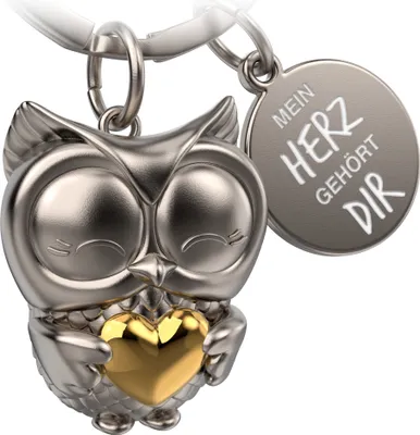 Produktbild von "Mein Herz gehört dir" Eule Schlüsselanhänger "Owly" mit Herz in Gold und Gravur - Liebevoller Glücksbringer für Paare - Geschenk Liebe Freundschaft