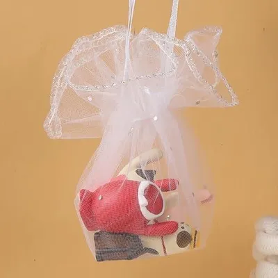 Produktbild von 50 STK runde Organzasäckchen Geschenkbeutel Organza Hochzeit Schmuckbeutel Organzabeutel Säckchen klein Geschenksäckchen (Dmr. 26cm Weiß)