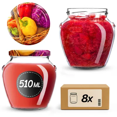 Produktbild von KADAX Einmachgläser 510 ml mit Schraubdeckel fi82mm, Schraubgläser mit Deckel, Einkochgläser, Sturzgläser zum Einkochen (Paprika, 8 Stück)