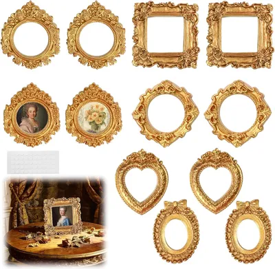 Produktbild von Mini Bilderrahmen 12 Stück, goldene Harz, 4 Formen, für Dekoration