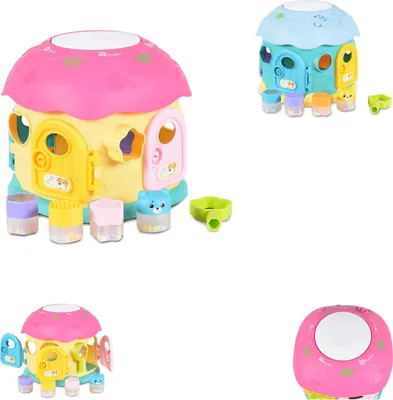 Produktbild von Moni Sortierspiel Steckspiel Pilzhaus Musik Licht Formsortierspiel 4 Formen pink