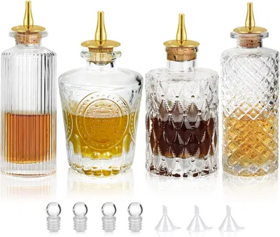 Productafbeelding van Fles 4 stks Glazen Dash Fles Set Goud Kurkentrekker voor Cocktail (4 stuks)