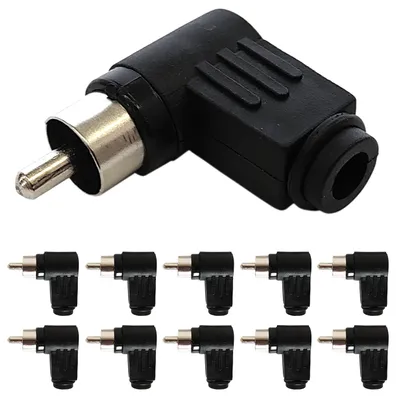 Produktbild von 10x Cinch Winkelstecker Schwarz zum Löten RCA Audio Stecker gewinkelt Chinch Set