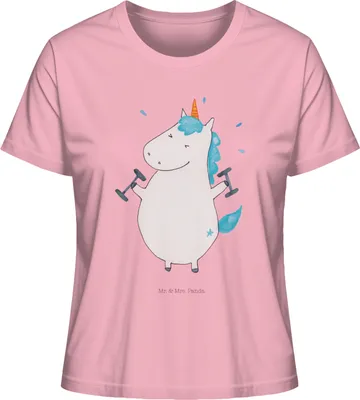 Produktbild von Mr. & Mrs. Panda Oberteil Damen Einhorn Fitness Größe S - Baumwolle Pink - Geschenk, Unicorn, Kurzarmshirt, Damenshirt, Gym, Sport, Fitnessstudio, Abnehmen, T-Shirt Kurzarm