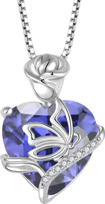 Zdjęcie produktu dla FJ Birthstone Heart Naszyjnik 925 Sterling Silver Butterfly Wisiorek Róża Prezent Kobieta Matka Dziewczyna Mama Tanzanit