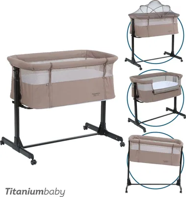 Produktbild von Titanium Baby Solid Milan Co-Sleeper, Taupe, höhenverstellbar, mit Rollen, ab Geburt–6 Monate, 2-in-1 Beistellbett, inkl. Moskitonetz