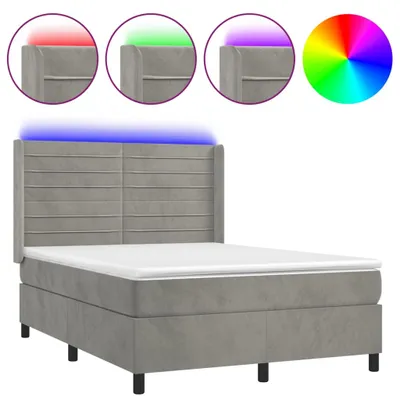 Productafbeelding van vidaXL Boxspringbed met matras en LED-verlichting, lichtgrijs, 140x200 cm, fluweel