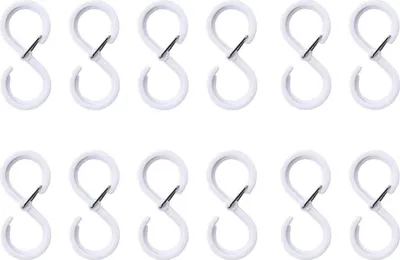 Produktbild von 12 Stück S Haken, Haken zum Einhängen, Anti-Drop Aufhänger Aufhängehaken Haken mit Sicherheitsschnalle für Kleiderstange S Haken Klein für Küche Badezimmer Schlafzimmer Büro Garten(Weiß)