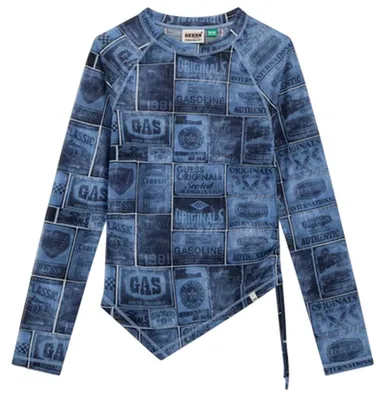 Productafbeelding van Guess - Dames T-shirt, netstof, smalle pasvorm, raglanmouwen, model GT32606 (maat 38 EU) (blauw)
