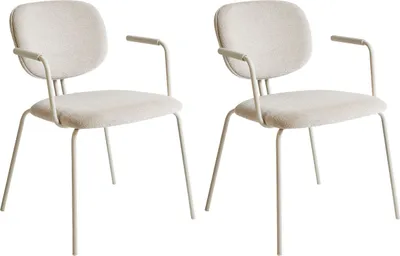 Produktbild von BELIANI Esszimmerstuhl 2er Set Hellbeige aus Chenille Stoff Gepolstert mit Armlehnen Metallbeine Polsterstuhl Modernes Design