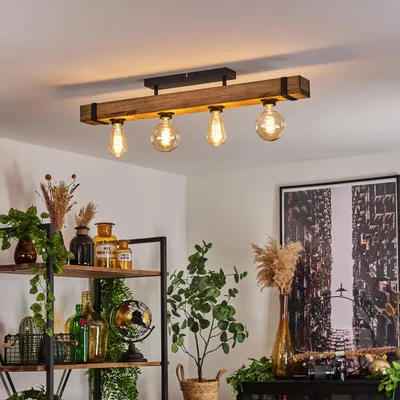 Produktbild von Bollengo »Bollengo« moderne Deckenlampe aus Metall/Holz in Schwarz/Natur