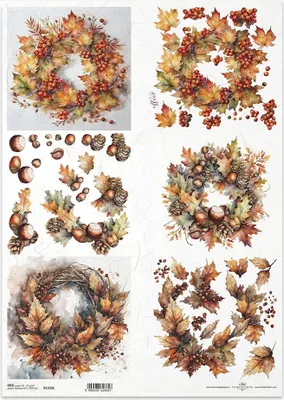 Produktbild von Reispapier Decoupage Bastelpapier für Decoupage A3 ITD-1332L Blattgirlanden aus Ebereschen und Kastanien