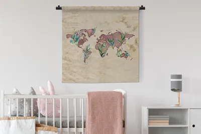 Produktbild von MuchoWow® Wandteppich Wandbehang Weltkarte - Lila - Vintage 90x90 cm Tapisserie Dekoration Wandtuch - Wandaufhänger