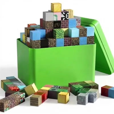 Produktbild von 200tlg. Magnetische Bausteine Set – Pixel-Bauwelt mit praktischer grüner Box