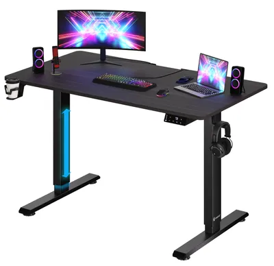 Produktbild von CASARIA® Höhenverstellbarer Schreibtisch Elektrisch, Braun – 110 cm x 60 cm – Memory Funktion – LCD Bedienelement mit Höhenanzeige – Getränke- & Kopfhörerhalter – Traglast 80kg, Stabile Konstruktion