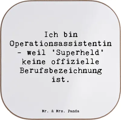 Produktbild von Mr. & Mrs. Panda Untersetzer für Gläser Spruch Operationsassistentin Heldin - Weiß - Geschenk, Tischuntersetzer, Empathie, Tassen, Coaster, personalisierte Geschenke