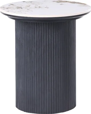 Produktbild von BELIANI Beistelltisch Weiß u. Schwarz Keramik Tischplatte in Marmor Optik Rund ⌀ 45 cm mit Standfuß Rillenstruktur Moderner Ablagetisch Sofatisch