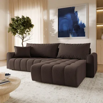 Produktbild von Masseno Ecksofa FRIGA mit Schlaffunktion L-Form, Sofa mit Bettkasten, Wohnzimmersofa, Couch, Soffa, Bettsofa, Couchgarnitur- Braun, ARAGON 26