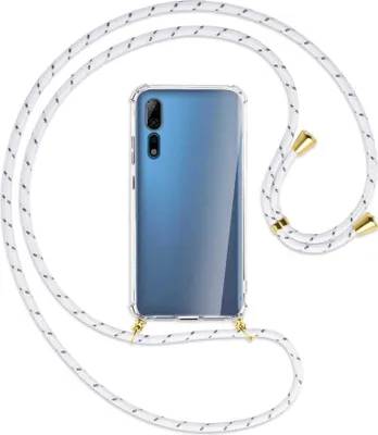 Produktbild von Handykette Backcover-Schutzhülle mit Band (Metall goldfarben) für ZTE Axon 10 Pro - weiß/grau