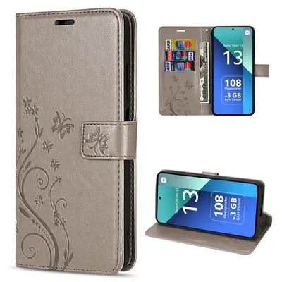 Produktbild von Hülle Xiaomi Redmi Note 13 4G, Handy Tasche Handyhülle Wallet Case Flip Cover Grau