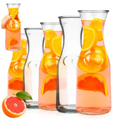 Zdjęcie produktu dla SuperButelki - 5x karafka szklana 1000 ml, dzbanek na wodę 1 l, z zatyczką, grube szkoło, poręczna i uniwersalna karafa, zestaw 5 sztuk dzbanków