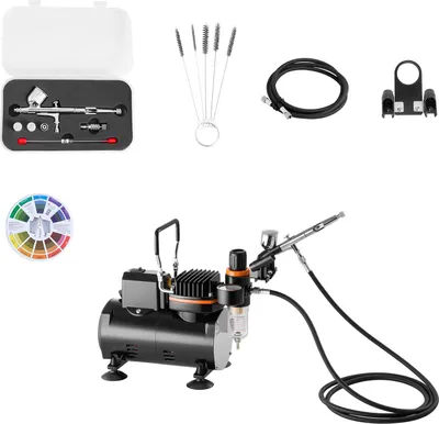 Obrázek produktu pro SucceBuy airbrush set 1/6 hp se vzduchovým kompresorem a nádrží, dvojčinnou airbrush pistolí se 3 tryskami (0,2/0,3/0,5 mm), hadicí, držákem a čisticím příslušenstvím, ideální pro zdobení dortů, výrobu modelů a zdobení nehtů