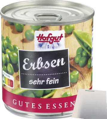 Produktbild von Hofgut Erbsen sehr fein (212ml Dose) + usy Block