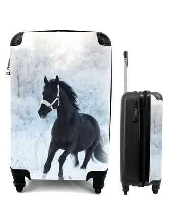 Obrázok produktu pre Kufrík Ručná batožina na kolieskach Malý cestovný kufor so 4 kolieskami Kôň - Sneh - Les - Veľkosť kabíny < 55x40x23 cm & 55x40x20 cm - Foto kufor -