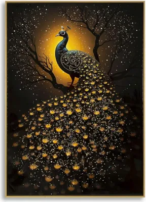 Obrázok produktu pre Nástenná maľba Peacock lakovaná vrátane rámu 70 x 100 x 4 cm