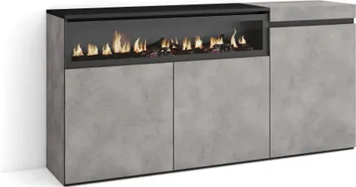 Produktbild von Sideboard, Highboard, 150x35x75cm, 3 Türen, Elektrokamin. farbe Zementgrau